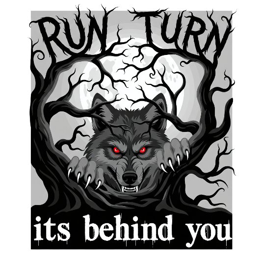 T-shirt Werewolf Halloween Horror Design Run Turn Ai-Art
