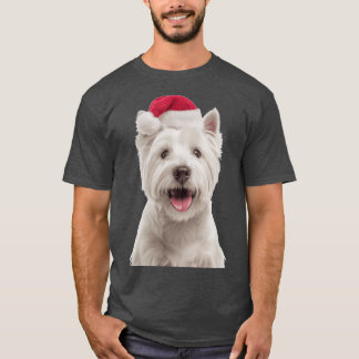 T-shirt West Highland Whiteerrier dog with Christmas Hat F