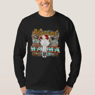 T-shirt Westen Boho Cow Bull Skull Bienheureux Mama Cowgir