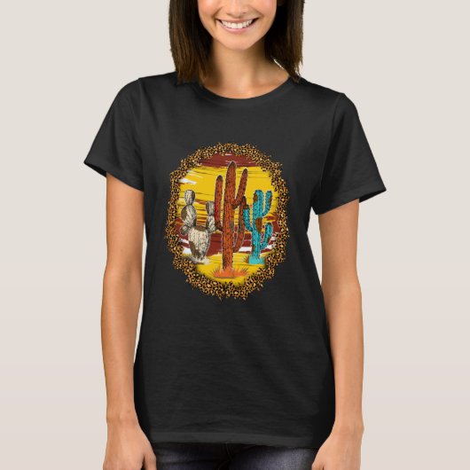 T-shirt Western Cactus Cowhide Serape Turquoise Leopard (Devant)