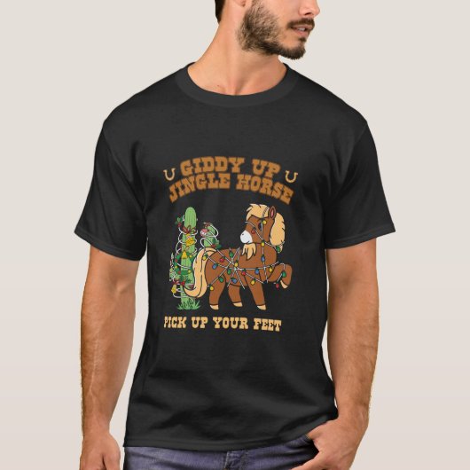 T-shirt Western Cowboy Christmas Giddy Up Jingle Horse Mer (Devant)