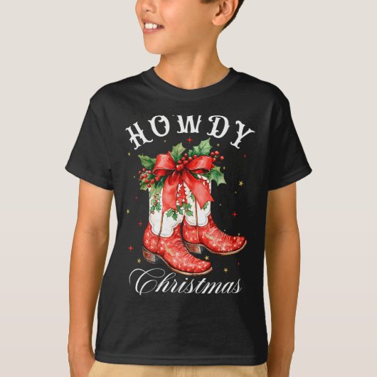 T-shirt Western Howdy Christmas Cowgirl Boot Coquette Bow  (Devant)