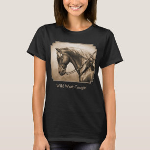 T-shirt Western Ranch Horse Vieux Photo Sepia