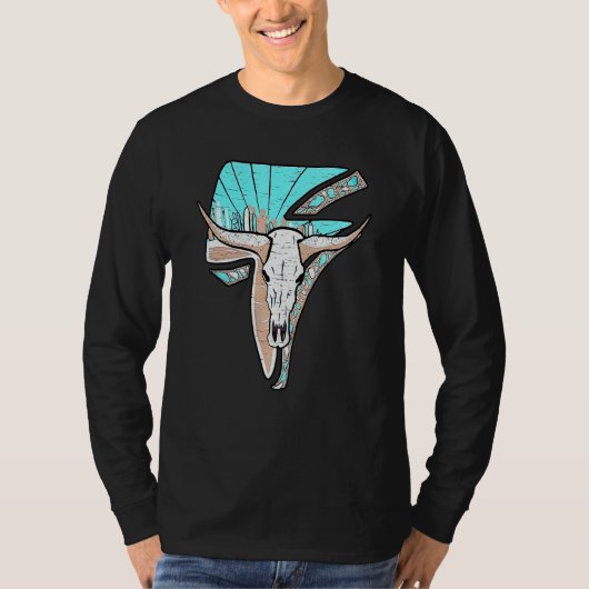 T-shirt Western Turquoise Rodeo Queen Lightning Cow Skull (Devant)