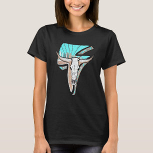 T-shirt Western Turquoise Rodeo Queen Lightning Cow Skull