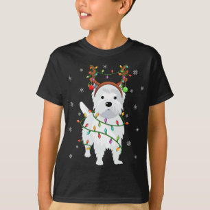 T-shirt Westie Chien Xmas Casquette de rennes d'éclairage