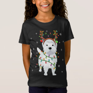 T-Shirt Westie Chien Xmas Casquette de rennes d'éclairage