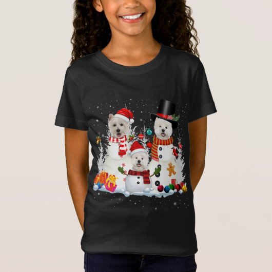 T-Shirt Westiman Snowman lumières de Noël Père Noël Chien  (Devant)
