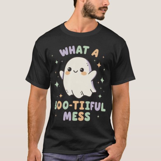 T-shirt What a Boo-tiful Mess – Cute Ghost Kawaii (Devant)