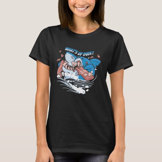 T-shirt Whats Up Dude Shark & Surfer Ocean Sea Retro (Devant)
