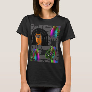T-shirt Whimsical Boho Owl & Tropical Monstera Leaf