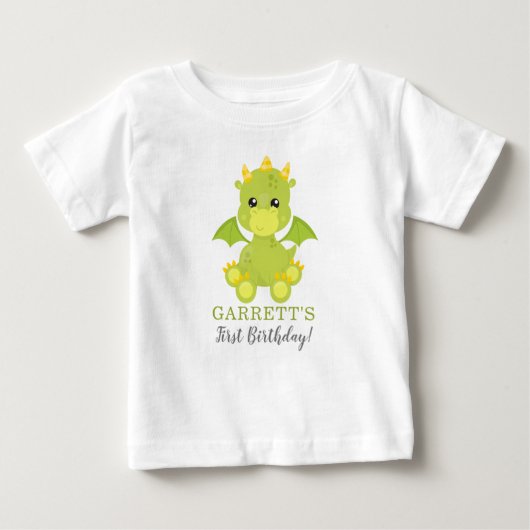 T-shirt Whimsical Boy Dragon First Birthday Baby (Devant)