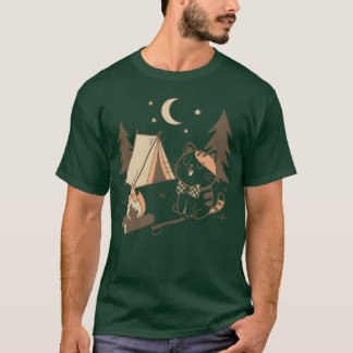 T-shirt Whimsical Cat Camping Scene Design friends