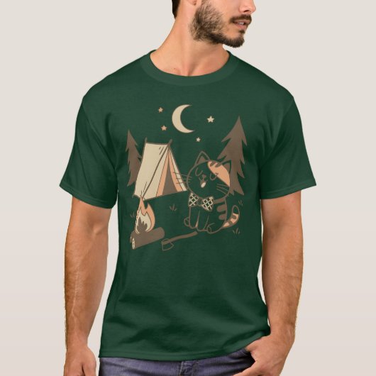 T-shirt Whimsical Cat Camping Scene Design friends (Devant)