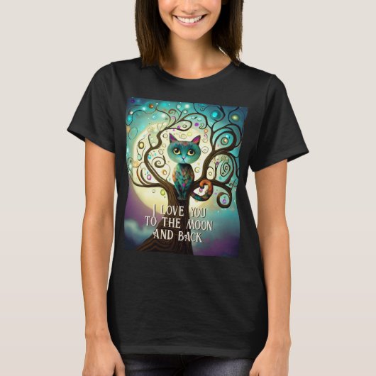 T-shirt Whimsical Chat Pleine lune Artwork I Love You (Devant)