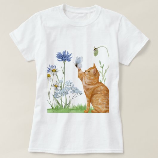 T-shirt Whimsical Chat & Tee Fleur sauvage femme (Design devant)