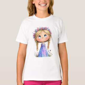 T-shirt Whimsical Flower Crown Girl Cute Kids Art