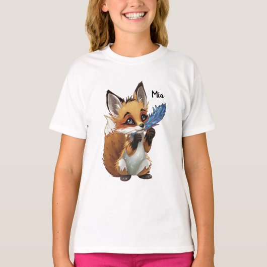 T-shirt Whimsical Fox with a Feather (Devant)