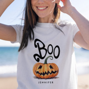 T-shirt Whimsical Fun Boo Orange Citrouille Typographie Hu