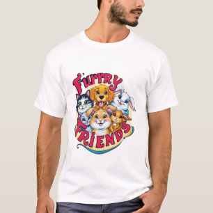 T-shirt Whimsical Furry Friends : Vibrant Animaux Compagno