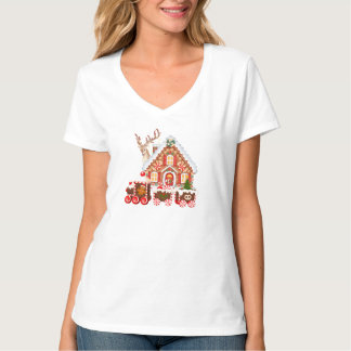 T-shirt Whimsical Gingerbread Train & House Christmas
