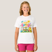 T-shirt Whimsical "Hello Spring" Illustration with Bunny (Devant entier)