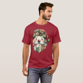 T-shirt Whimsical Patchwork Santa Folk Christmas (Devant entier)