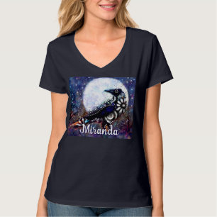 T-shirt Whimsical Raven Moon Floral Abstrait Personnalisé