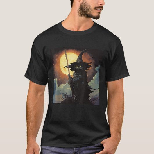 T-shirt Whimsigoth Chat Noir d'Halloween (Devant)