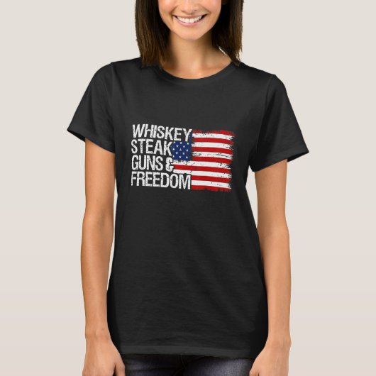 T-shirt Whiskey Steak Guns et Freedom Patriotique US Drape (Devant)