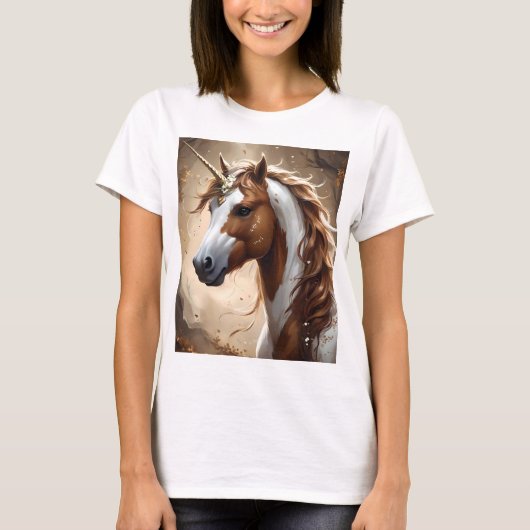 T-shirt Whispers De L'Imaginaire Brown Et Blanc Unicorn, (Devant)
