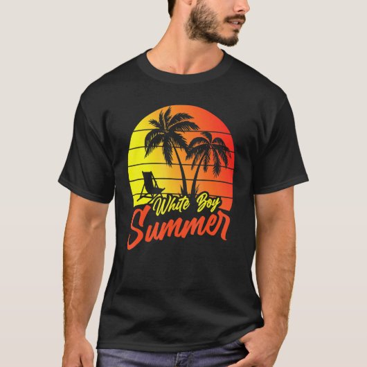 T-shirt White Boy Summer Vacances Palm Tree Chaises De Pla (Devant)