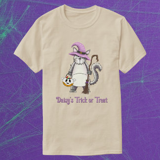 T-shirt White Cat Witch Whimsical Halloween Treat Unisex