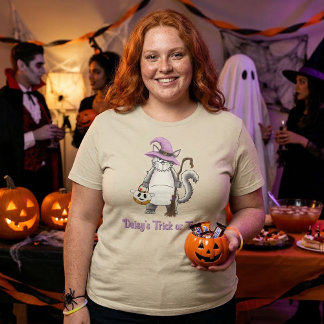 T-shirt White Cat Witch Whimsical Halloween Treat Unisex