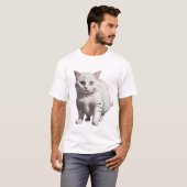 T-shirt White Cat with Subtle Gray Tabby Markings (Devant entier)