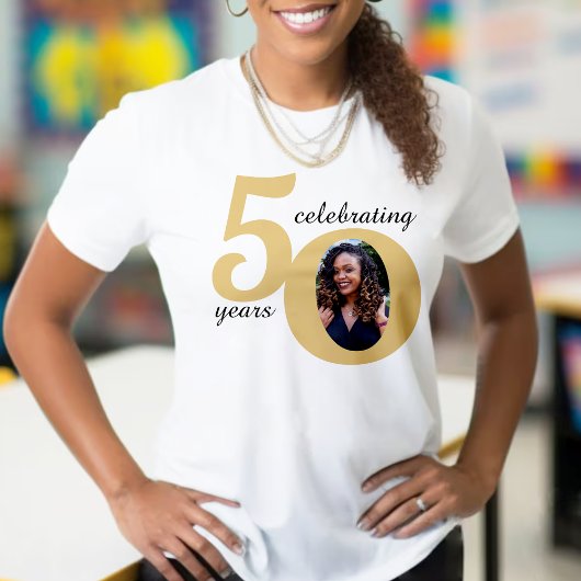 T-shirt White & Gold 50 Photo Cinquante ans 50e anniversai