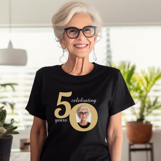 T-shirt White & Gold 50 Photo Cinquante ans 50e anniversai
