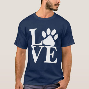T-shirt White LOVE Word Chien Paws Motif