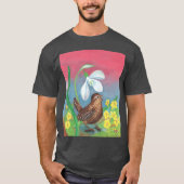 T-shirt White Snowdrop Wren Bird in Spring Illustration fu (Devant)