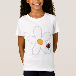 T-Shirt White Summer Daisy & Cute Red Ladybug Fun & Sweet