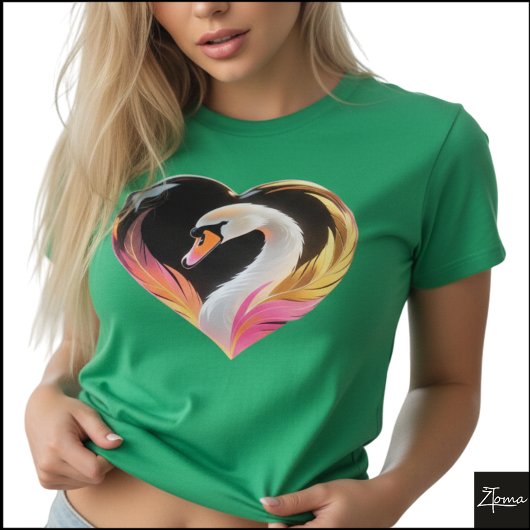 T-shirt White Swan Heart Frame Neon Pop Art