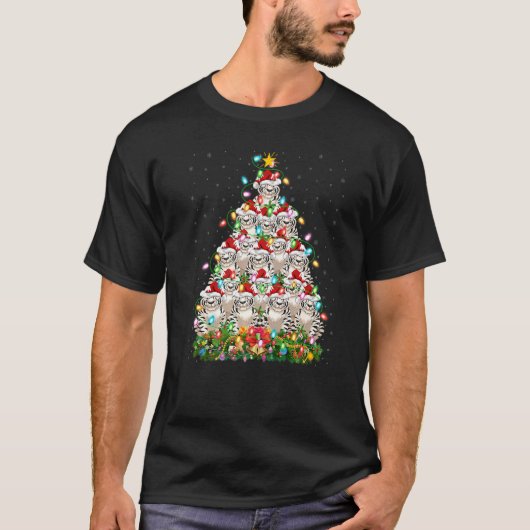 T-shirt White Tiger  Xmas Santa White Tiger Christmas Tree (Devant)
