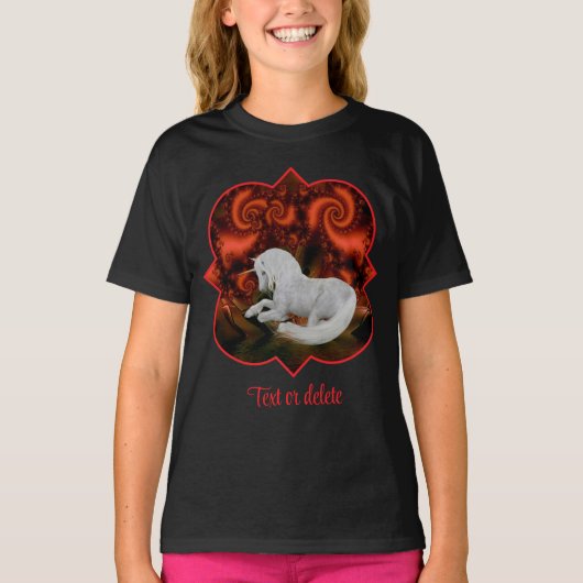 T-shirt White Unicorn Red Fractal Fantasy Horse Art (Devant)
