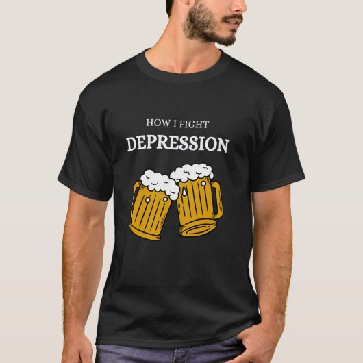 T-shirt Wie ich Depressionen bekämpffe Bier Alkohol (Germa (Devant)