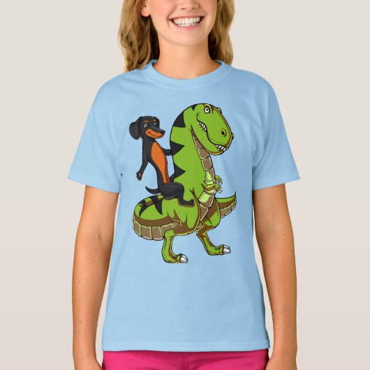 T-shirt Wiener Chien Dachshund équitation T-Rex Dinosaur (Devant)