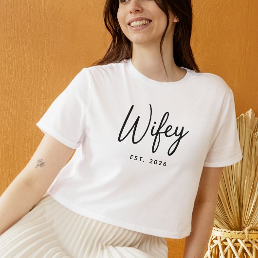 T-shirt Wifey Black Script Typography Established Year    
