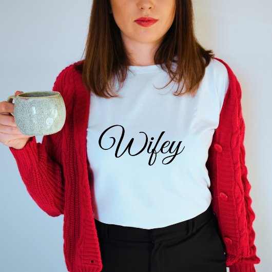 T-shirt Wifey Lune de miel moderne noir Script blanc femme