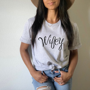 T-shirt Wifey Mignon Script Noir Gris Femme
