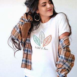T-shirt Wild and Free Boho Leaves Colorful Modern Trendy