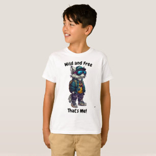 T-shirt Wild and Free, That's Me ! Cool Wolf design pour K